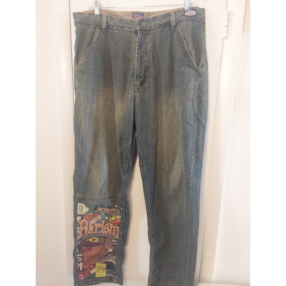Vtg Y2k Platinum Fubu Men’s 40x34 Blue Harlem Globetrotters Jeans Some Peeling